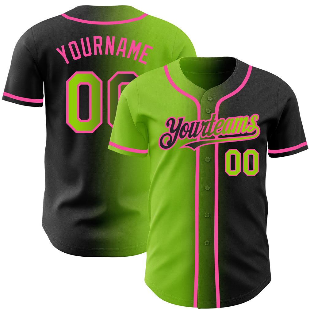 Custom Black Neon Green-Pink Authentic Gradient Fashion Baseball Jersey