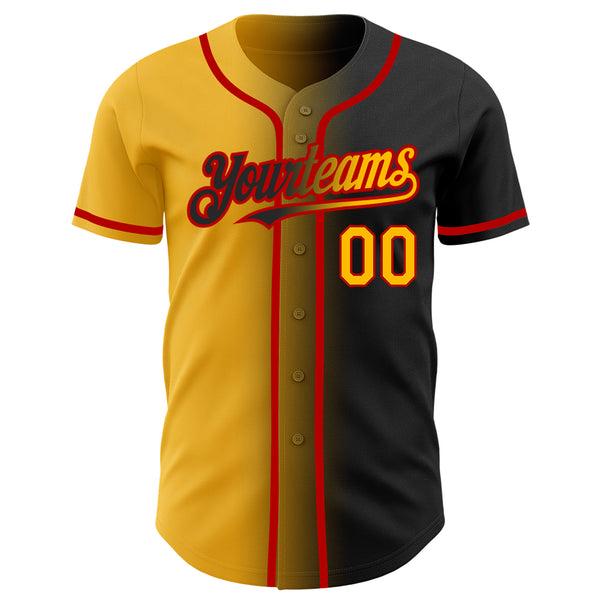 Custom Black Gold-Red Authentic Gradient Fashion Baseball Jersey
