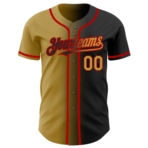 Custom Black Old Gold-Red Authentic Gradient Fashion Baseball Jersey