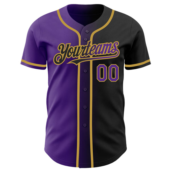 Custom Black Purple-Old Gold Authentic Gradient Fashion Baseball Jersey