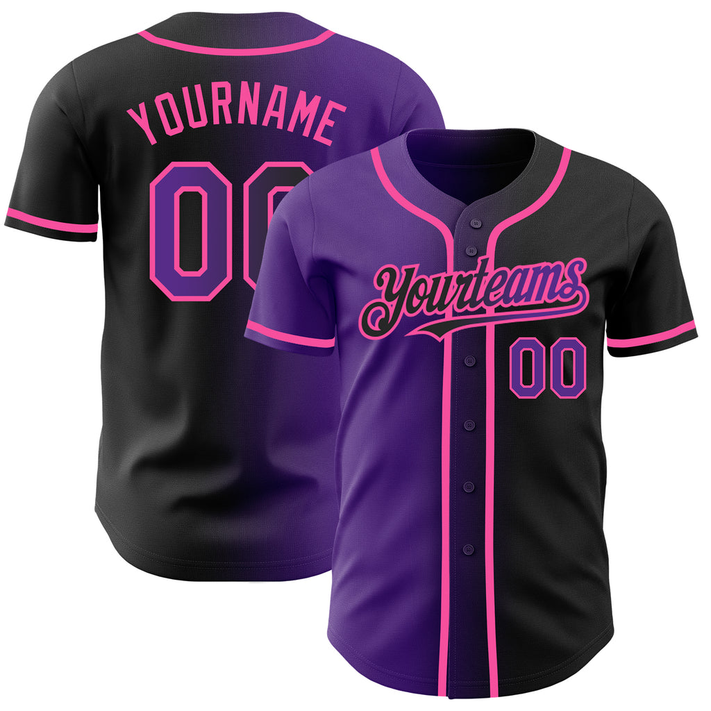 Custom Black Purple-Pink Authentic Gradient Fashion Baseball Jersey