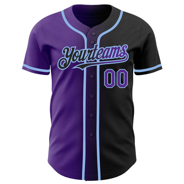Custom Black Purple-Light Blue Authentic Gradient Fashion Baseball Jersey