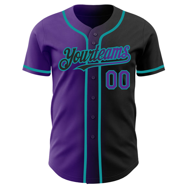 Custom Black Purple-Teal Authentic Gradient Fashion Baseball Jersey