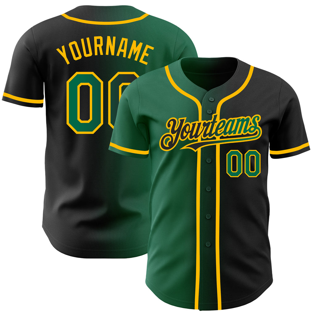 Custom Black Kelly Green-Gold Authentic Gradient Fashion Baseball Jersey