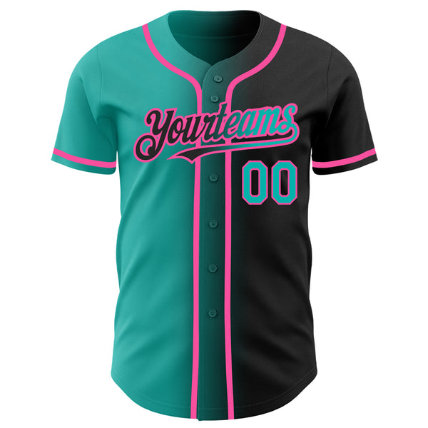 Custom Black Aqua-Pink Authentic Gradient Fashion Baseball Jersey
