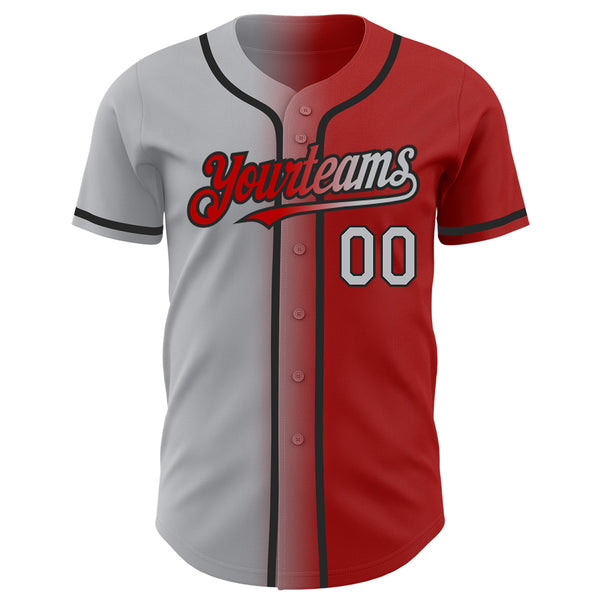 Custom Red Gray-Black Authentic Gradient Fashion Baseball Jersey