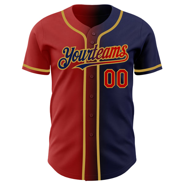 Custom Navy Red-Old Gold Authentic Gradient Fashion Baseball Jersey