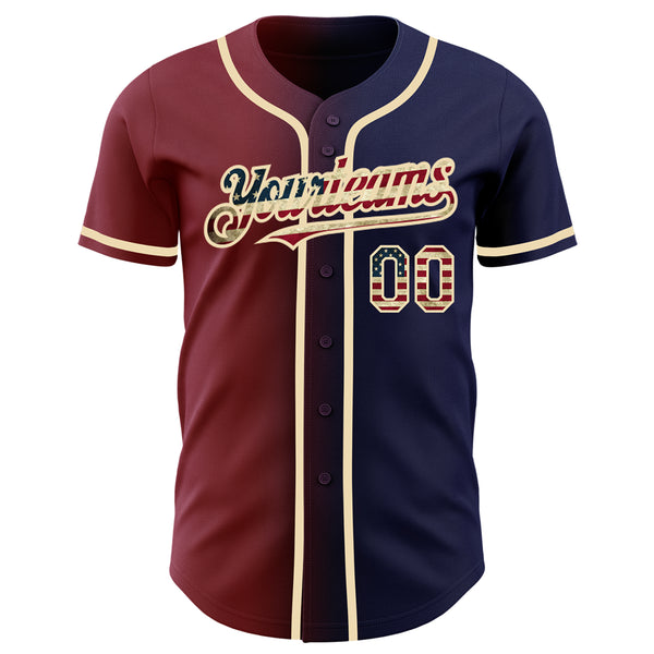 Custom Navy Vintage USA Flag Maroon-City Cream Authentic Gradient Fashion Baseball Jersey