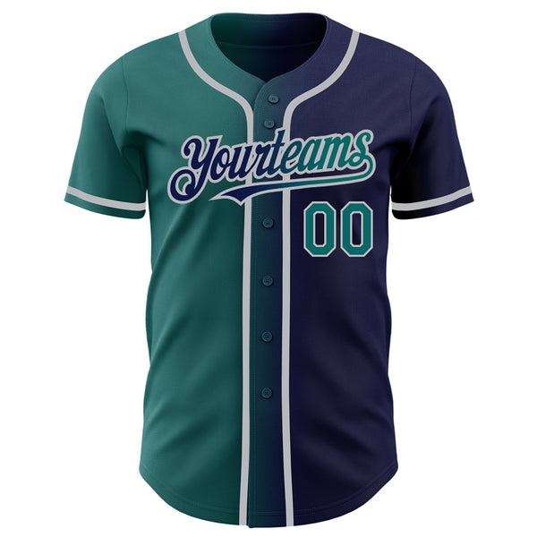 Custom Navy Teal-Gray Authentic Gradient Fashion Baseball Jersey