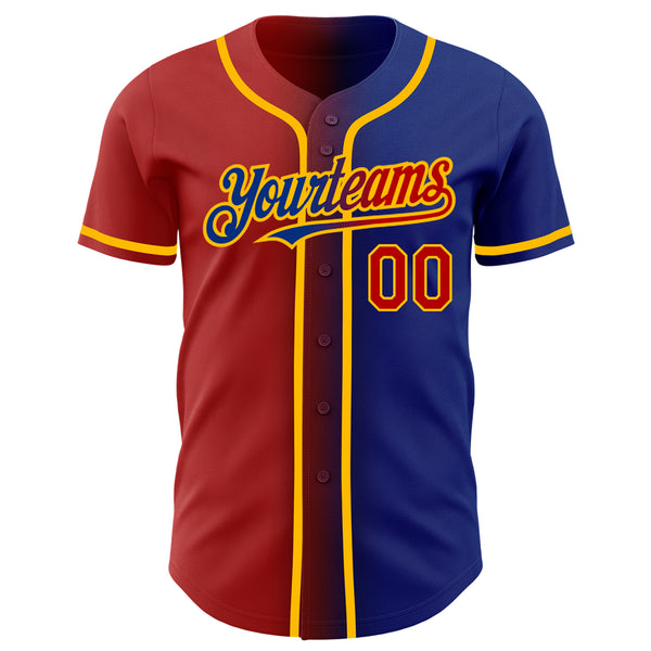 Custom Royal Red-Gold Authentic Gradient Fashion Baseball Jersey