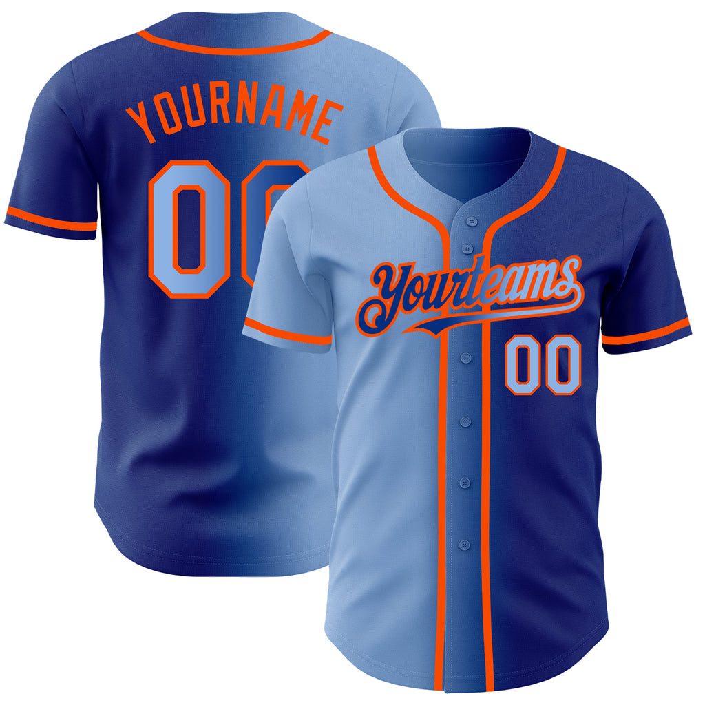 Custom Royal Light Blue-Orange Authentic Gradient Fashion Baseball Jersey