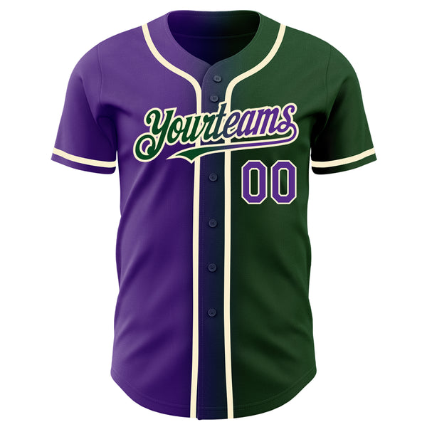 Custom Green Purple-Cream Authentic Gradient Fashion Baseball Jersey