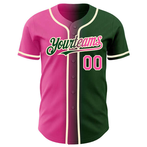 Custom Green Pink-Cream Authentic Gradient Fashion Baseball Jersey