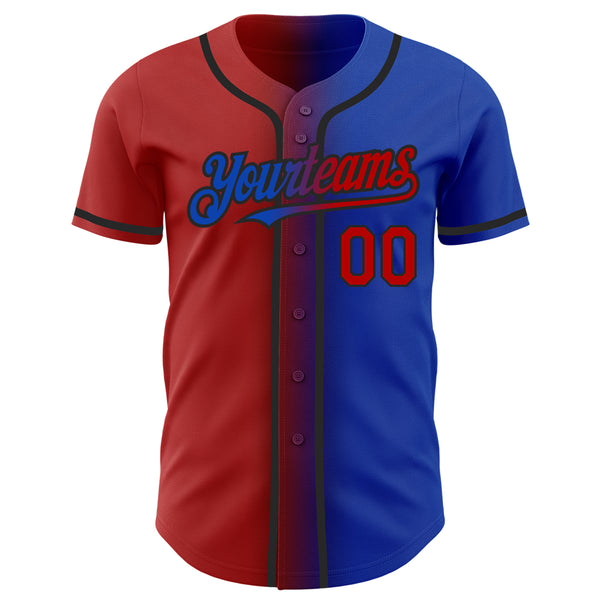 Custom Thunder Blue Red-Black Authentic Gradient Fashion Baseball Jersey