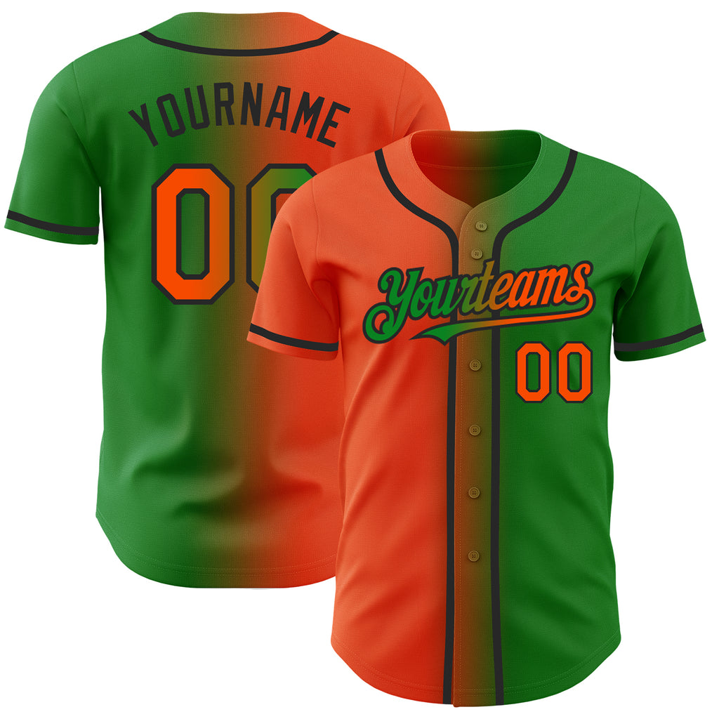 Custom Grass Green Orange-Black Authentic Gradient Fashion Baseball Jersey