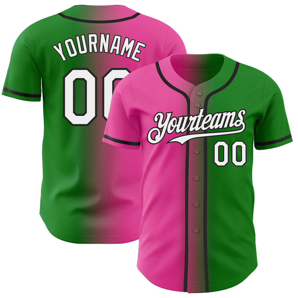 Custom Grass Green White Pink-Black Authentic Gradient Fashion Baseball Jersey