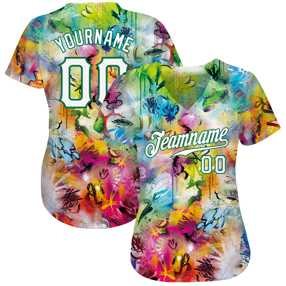 Custom Scratch Graffiti Pattern White-Kelly Green 3D Authentic Softball Jersey