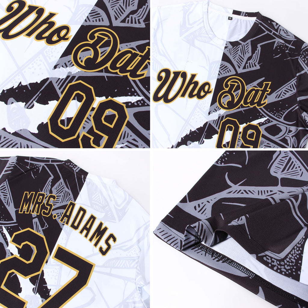 FIITG Custom Basketball Jersey Graffiti Pattern Black-Gold 3D Authentic