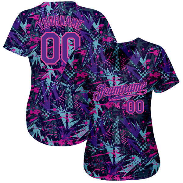 Custom Graffiti Pattern Purple-Pink 3D Creative Geometric Figures And Dots Authentic Baseball Jersey