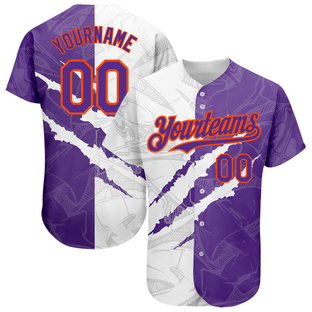 Custom Graffiti Pattern Purple-Orange 3D Scratch Authentic Baseball Jersey