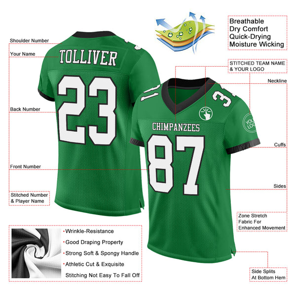 Custom Grass Green White-Black Mesh Authentic Football Jersey