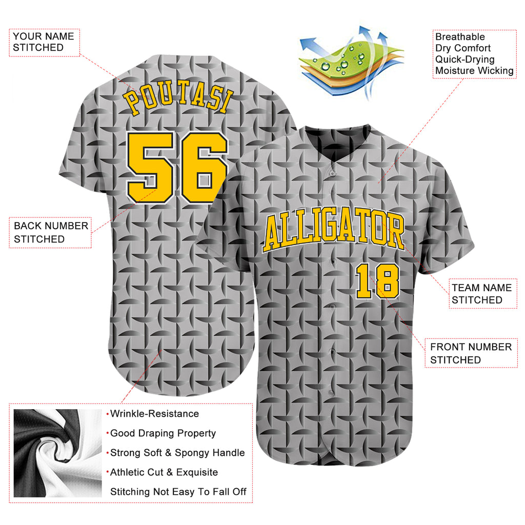 Custom Gold Gold-Black 3D Pattern Design Authentic Baseball Jersey Discount