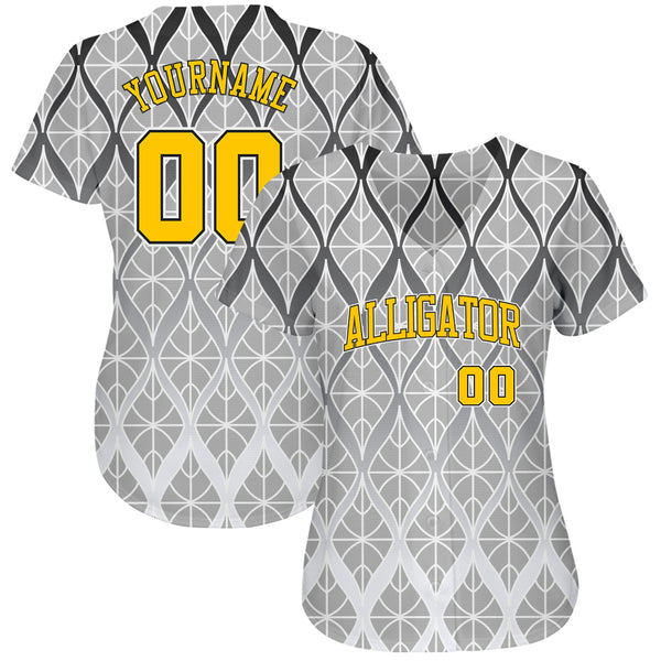 Custom Gray Gold-Black 3D Pattern Design Authentic Baseball Jersey