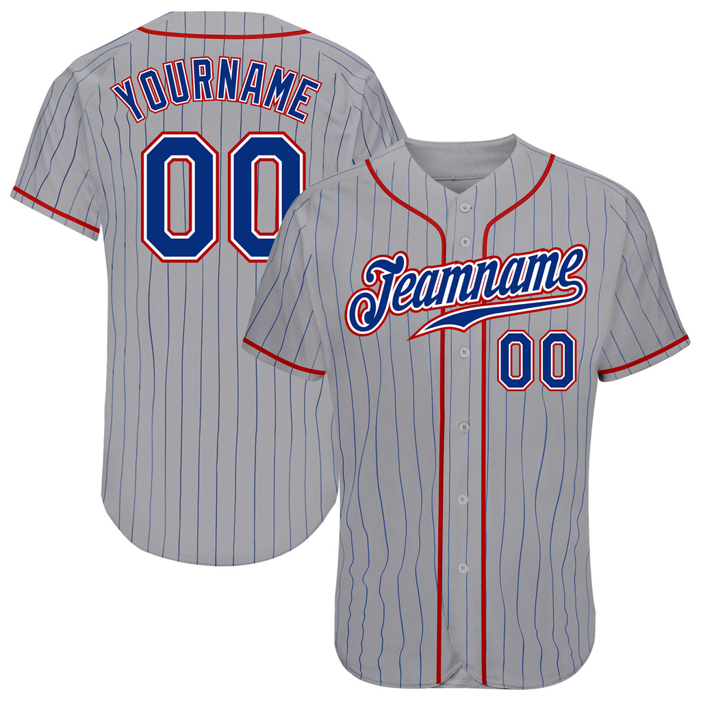 Custom Gray Royal Pinstripe Royal-Red Authentic Baseball Jersey