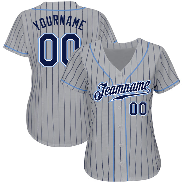 Custom Gray Navy Pinstripe Navy-Light Blue Authentic Baseball Jersey