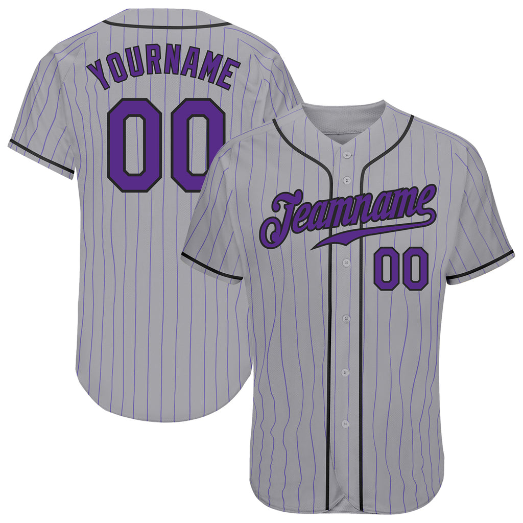 Custom Gray Purple Pinstripe Purple-Black Authentic Baseball Jersey