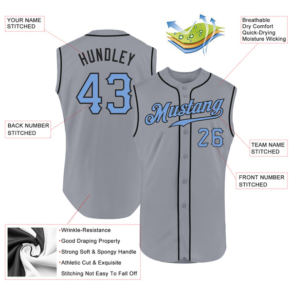 Custom Gray Light Blue-Black Authentic Sleeveless Father's Day Baseball Jersey