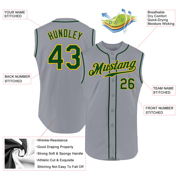 Custom Gray Green-Gold Authentic Sleeveless Baseball Jersey