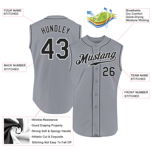Custom Gray Black-White Authentic Sleeveless Baseball Jersey