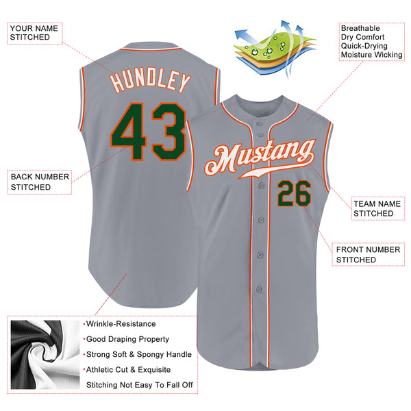 Custom Gray Green-Orange Authentic Sleeveless Baseball Jersey