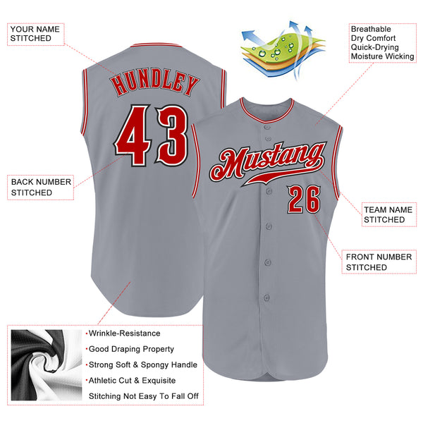 Custom Gray Red-Black Authentic Sleeveless Baseball Jersey