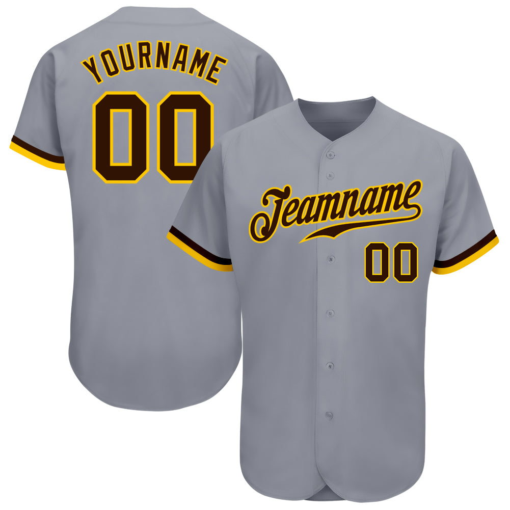 Custom Gray Brown-Gold Authentic Baseball Jersey