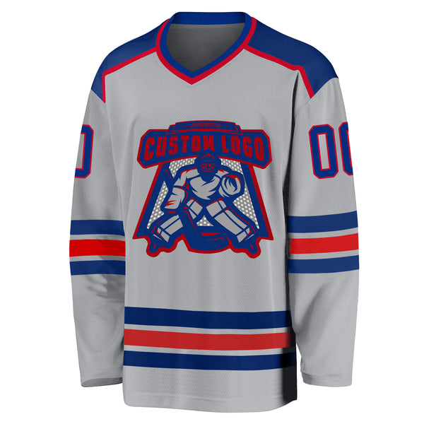 Custom Gray Royal-Red Hockey Jersey