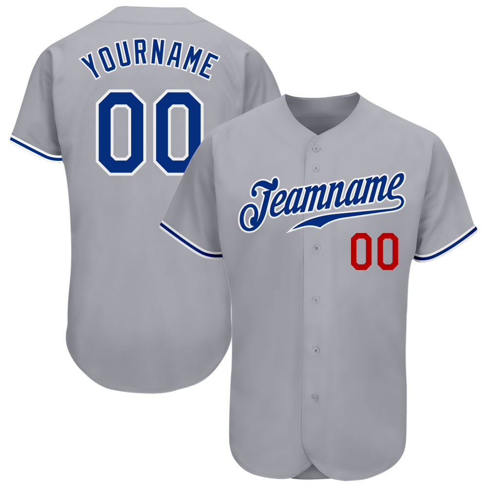 Custom Gray Royal-Red Authentic Baseball Jersey