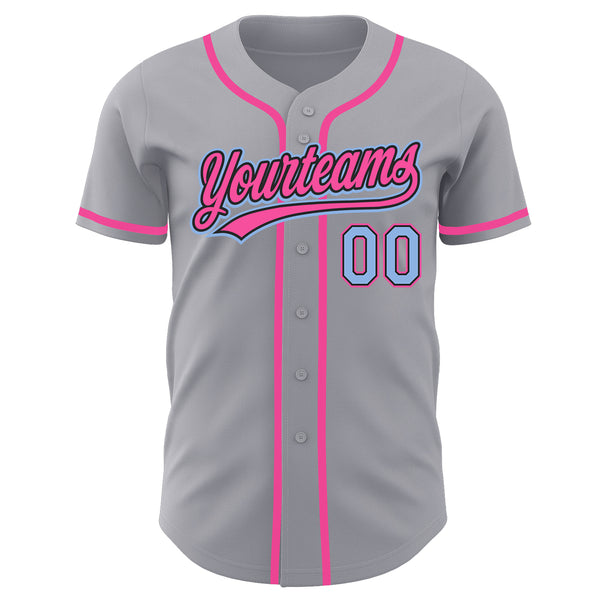 Custom Gray Light Blue Black-Pink Authentic Baseball Jersey