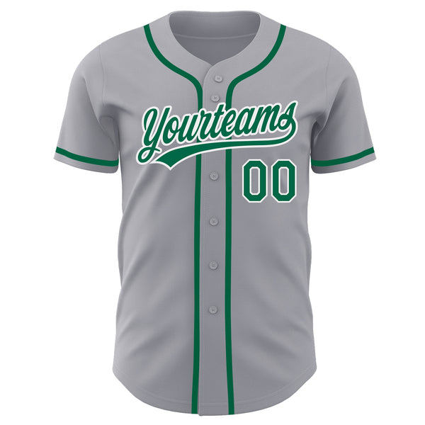Custom Gray Kelly Green-White Authentic Baseball Jersey