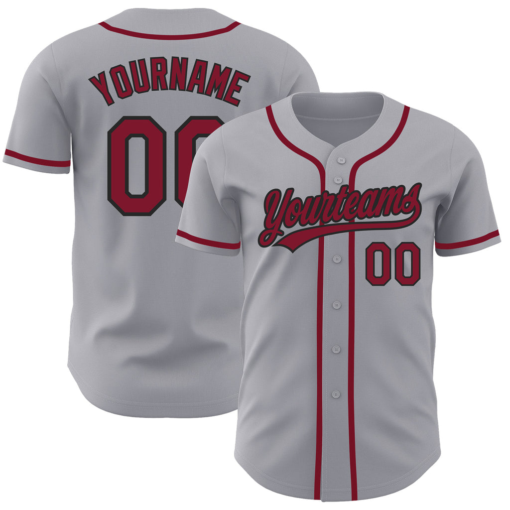 Custom Gray Crimson-Black Authentic Baseball Jersey