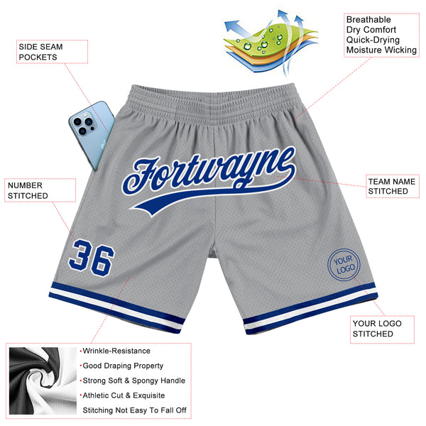 Custom Gray Royal-White Authentic Throwback Basketball Shorts