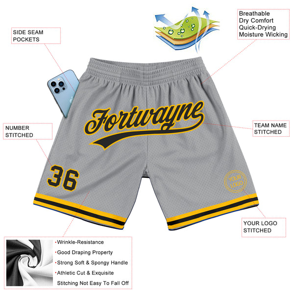 Custom Gray Black-Gold Authentic Throwback Basketball Shorts