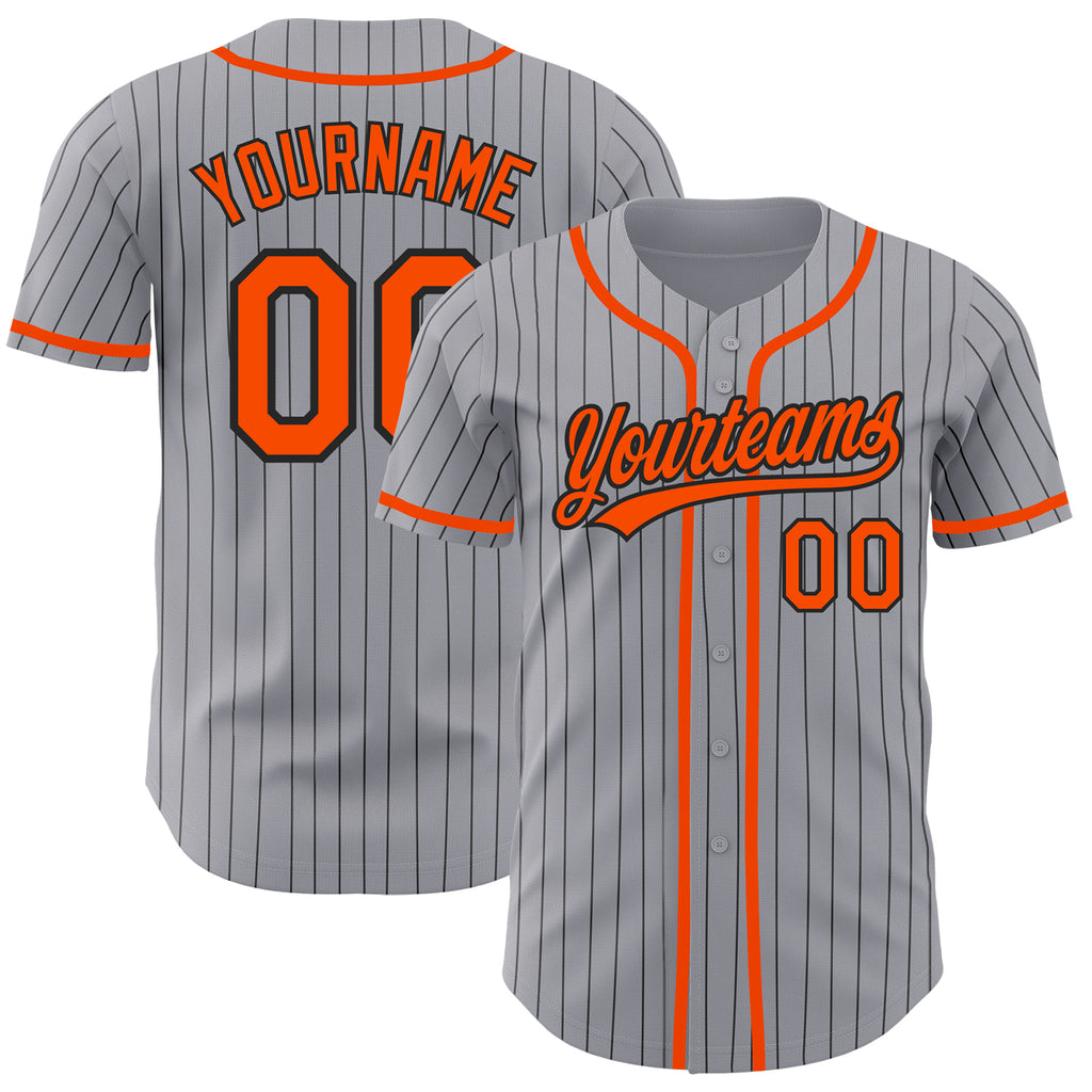 Custom Gray Black Pinstripe Orange Authentic Baseball Jersey