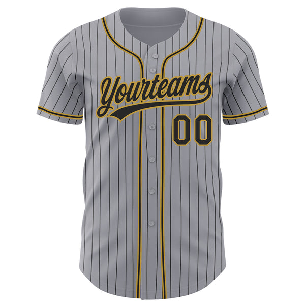 Custom Gray Black Pinstripe Black-Old Gold Authentic Baseball Jersey