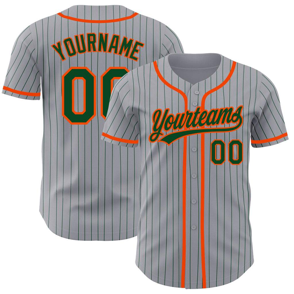 Custom Gray Green Pinstripe Orange Authentic Baseball Jersey