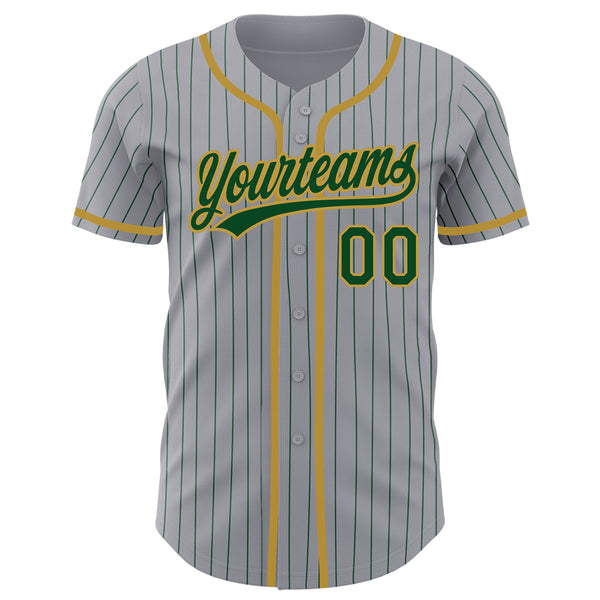 Custom Gray Green Pinstripe Old Gold Authentic Baseball Jersey