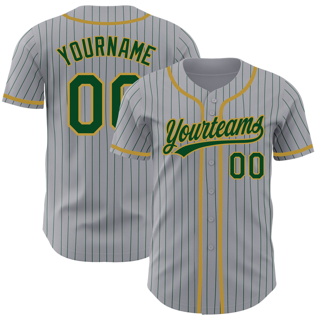 Custom Gray Green Pinstripe Old Gold Authentic Baseball Jersey