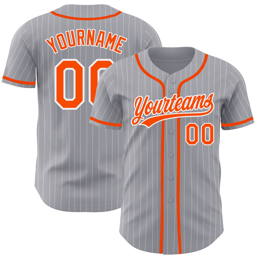 Custom Gray White Pinstripe Orange Authentic Baseball Jersey