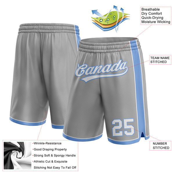 Custom Gray White-Light Blue Authentic Basketball Shorts